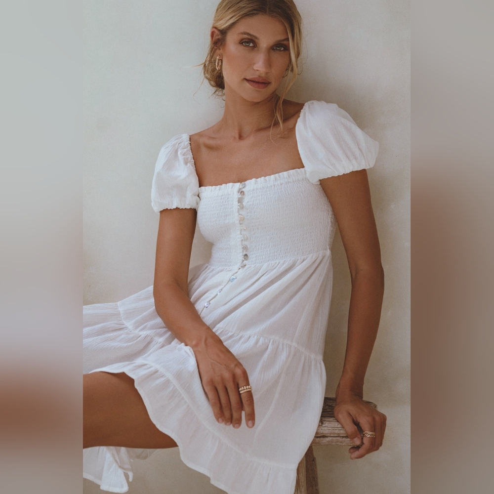Bali Elf Catalina Smocked Linen Mini Dress